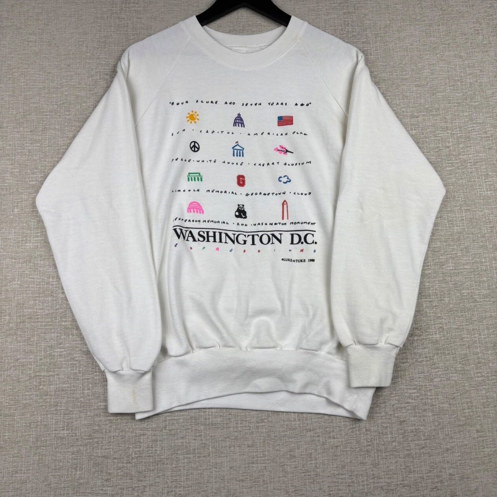 Washington DC Expressions Mens XL Anvil Vintage Sweatshirt White USA Made